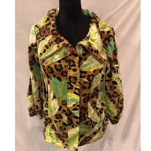 Berek Tropical Leopard Print Utility Jacket Gold Hardware Mens Medium